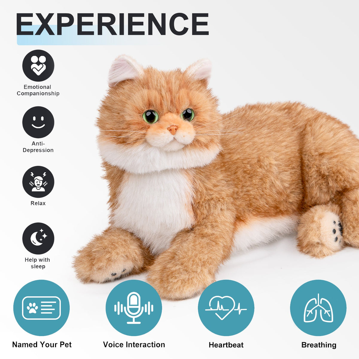 Breathing Calico Percy 2.0- Heartbeat Pur,Voice Robonic Cat