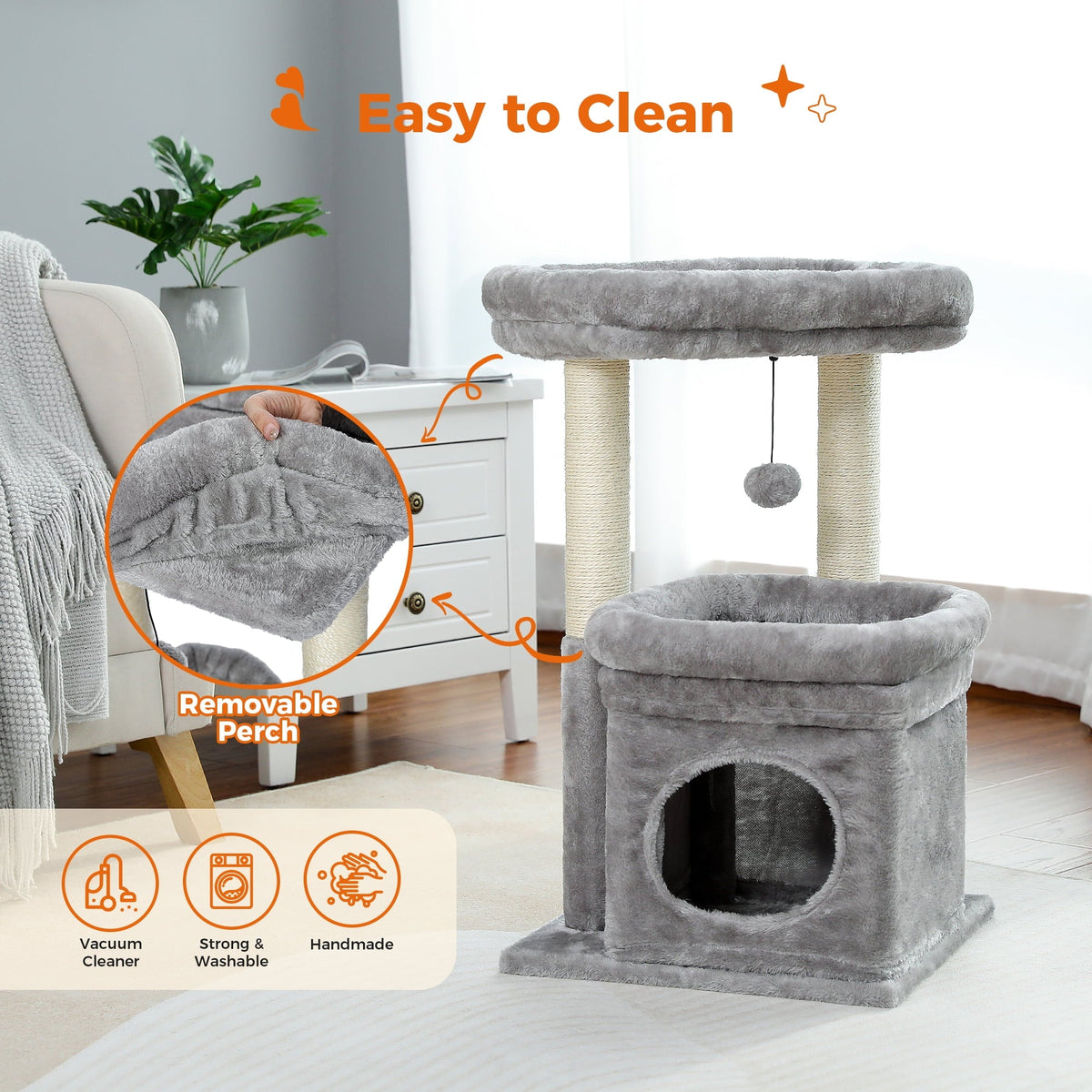 Cozy Gray Cat Tree Condo Tower with Spacious Perch and Scratching Posts