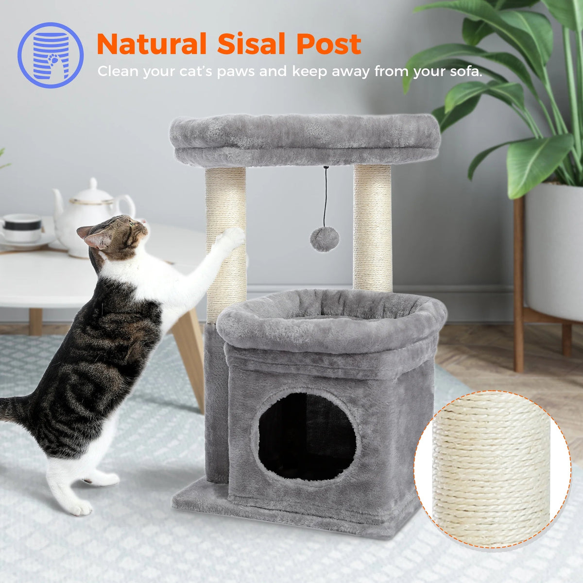 Cozy Gray Cat Tree Condo Tower with Spacious Perch and Scratching Posts