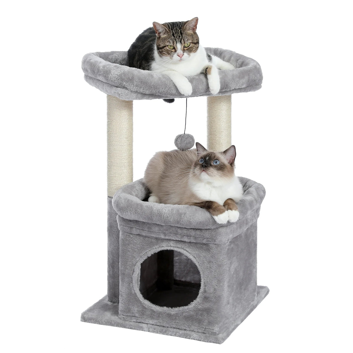 Cozy Gray Cat Tree Condo Tower with Spacious Perch and Scratching Posts