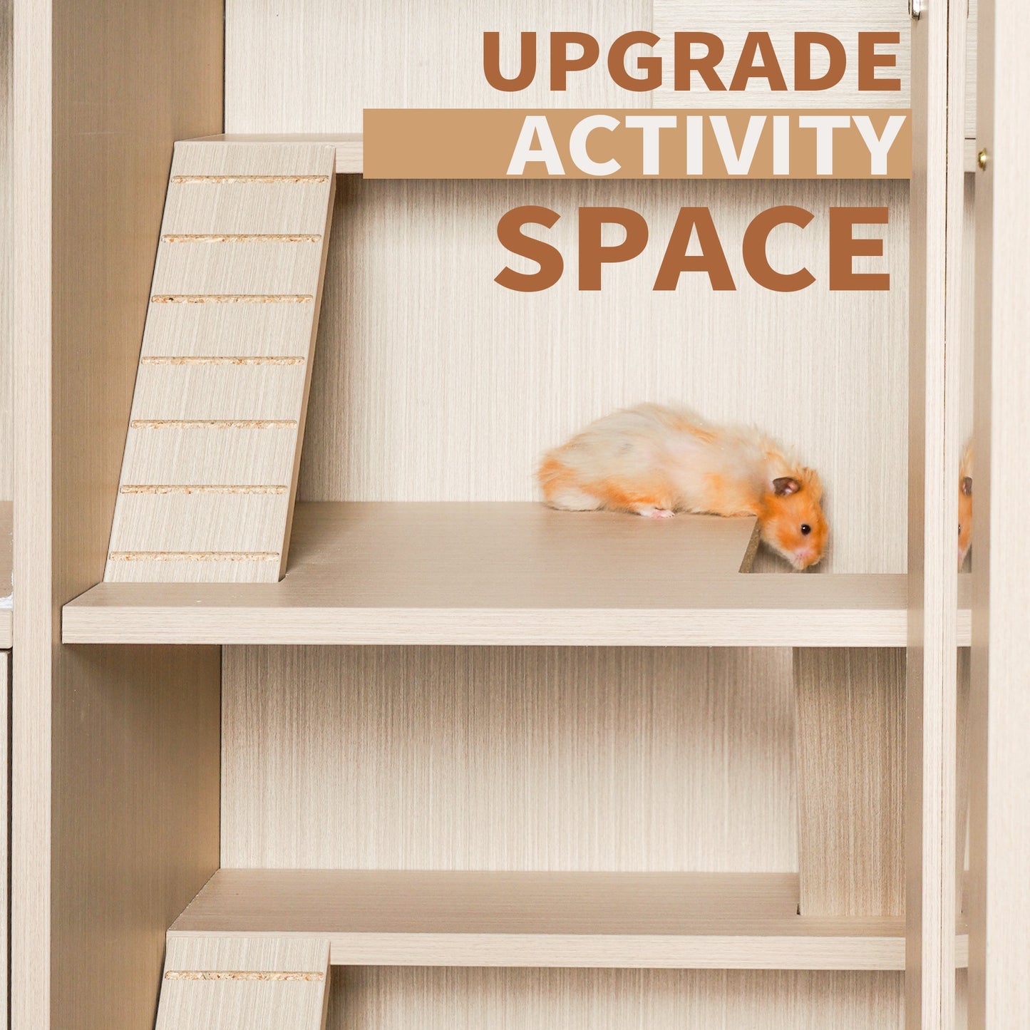 4-Tier Wooden Hamster Cage with Storage Cabinet and Acrylic Windows for Guinea Pigs and Chinchillas