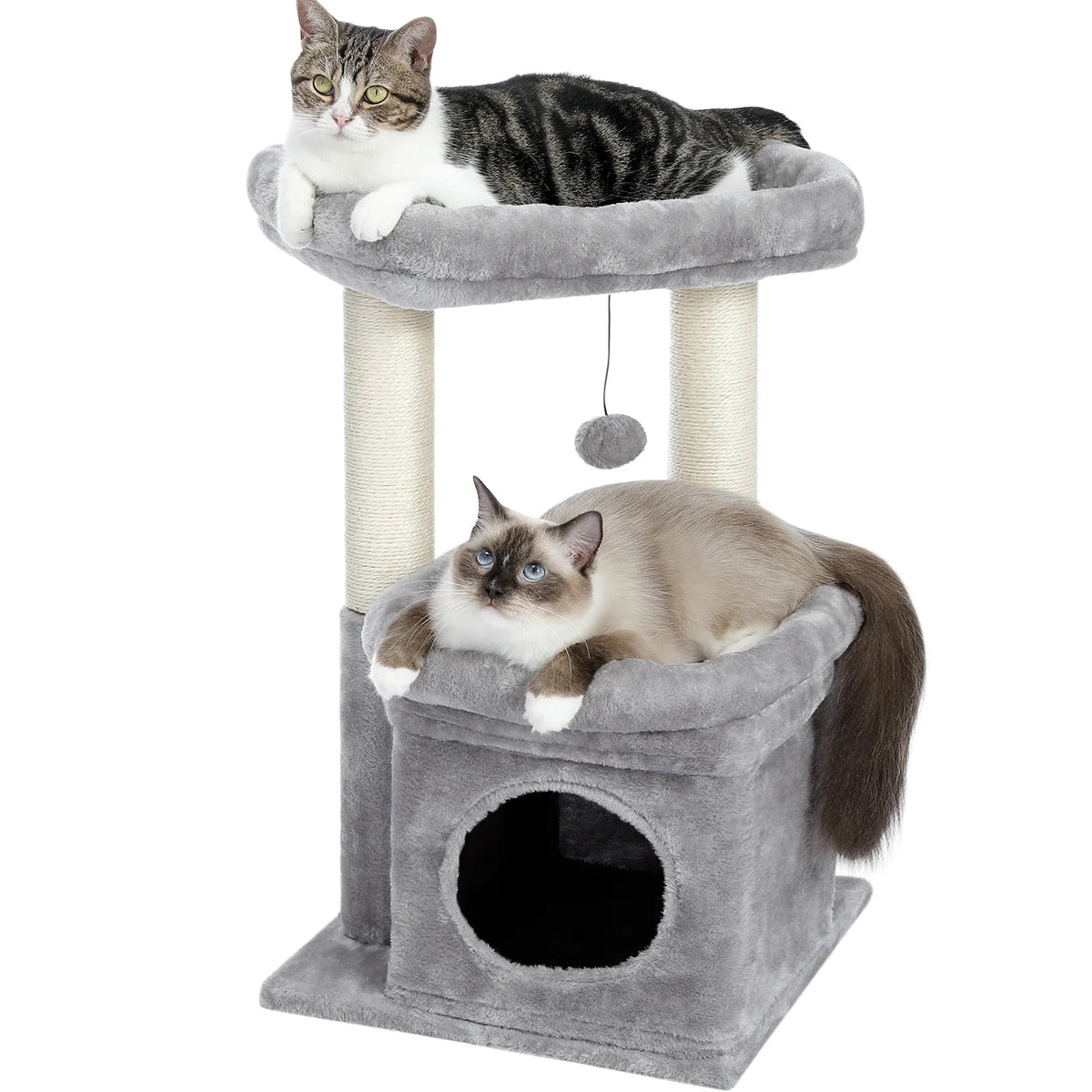 Cozy Gray Cat Tree Condo Tower with Spacious Perch and Scratching Posts