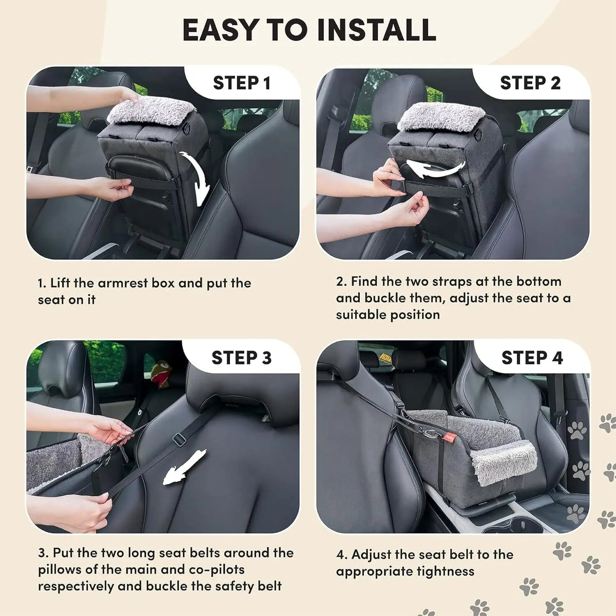 Center Console Dog Car Seat for Small Dogs, Portable Pet Booster Seat