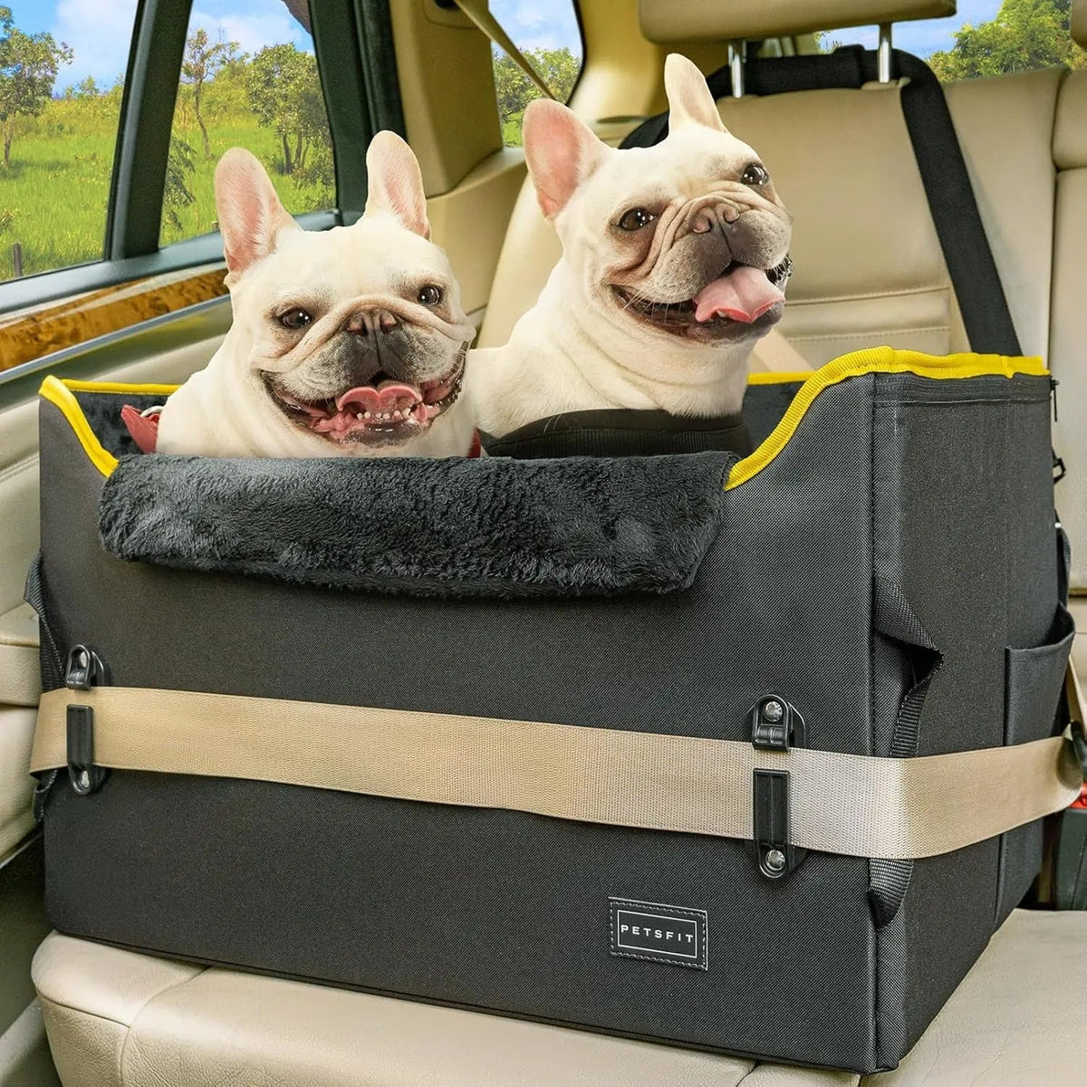 Luxury Dog Booster Car Seat Waterproof / Safe Buckles Dual Leash
