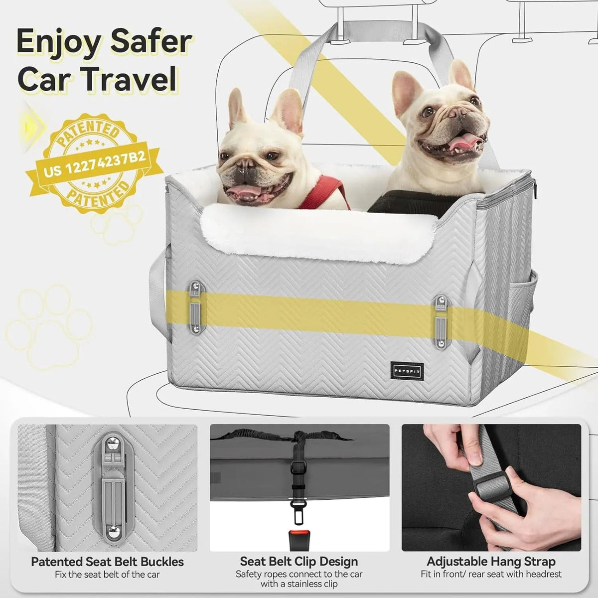 Luxury Dog Booster Car Seat Waterproof / Safe Buckles Dual Leash