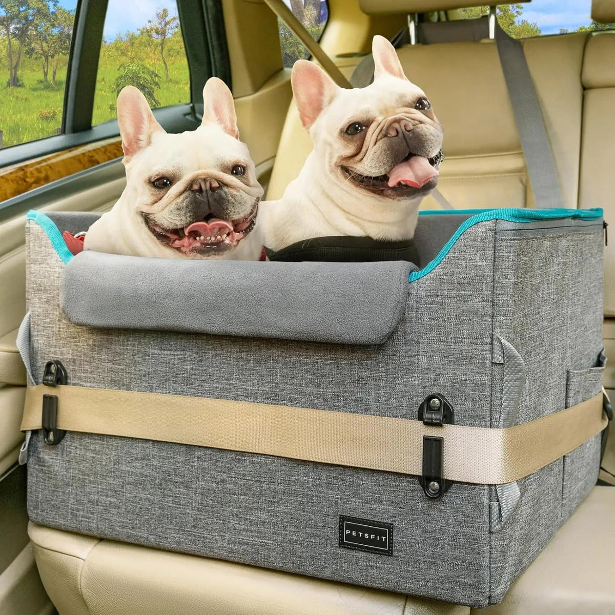 Luxury Dog Booster Car Seat Waterproof / Safe Buckles Dual Leash