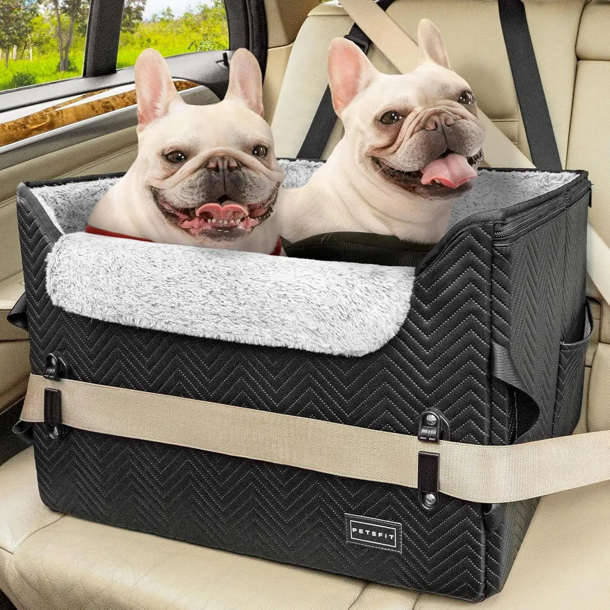 Luxury Dog Booster Car Seat Waterproof / Safe Buckles Dual Leash