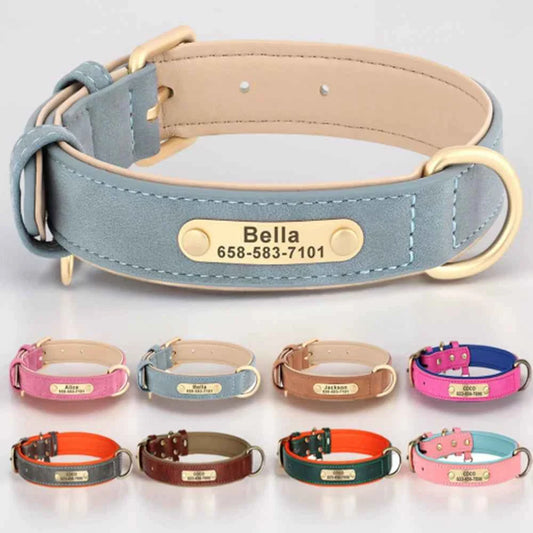 Personalized PU Leather Dog Collar with Custom Engraved ID Tag