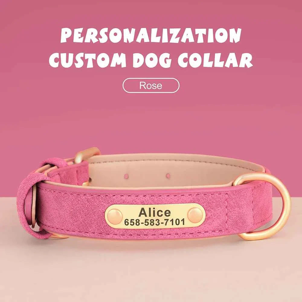 Personalized PU Leather Dog Collar with Custom Engraved ID Tag
