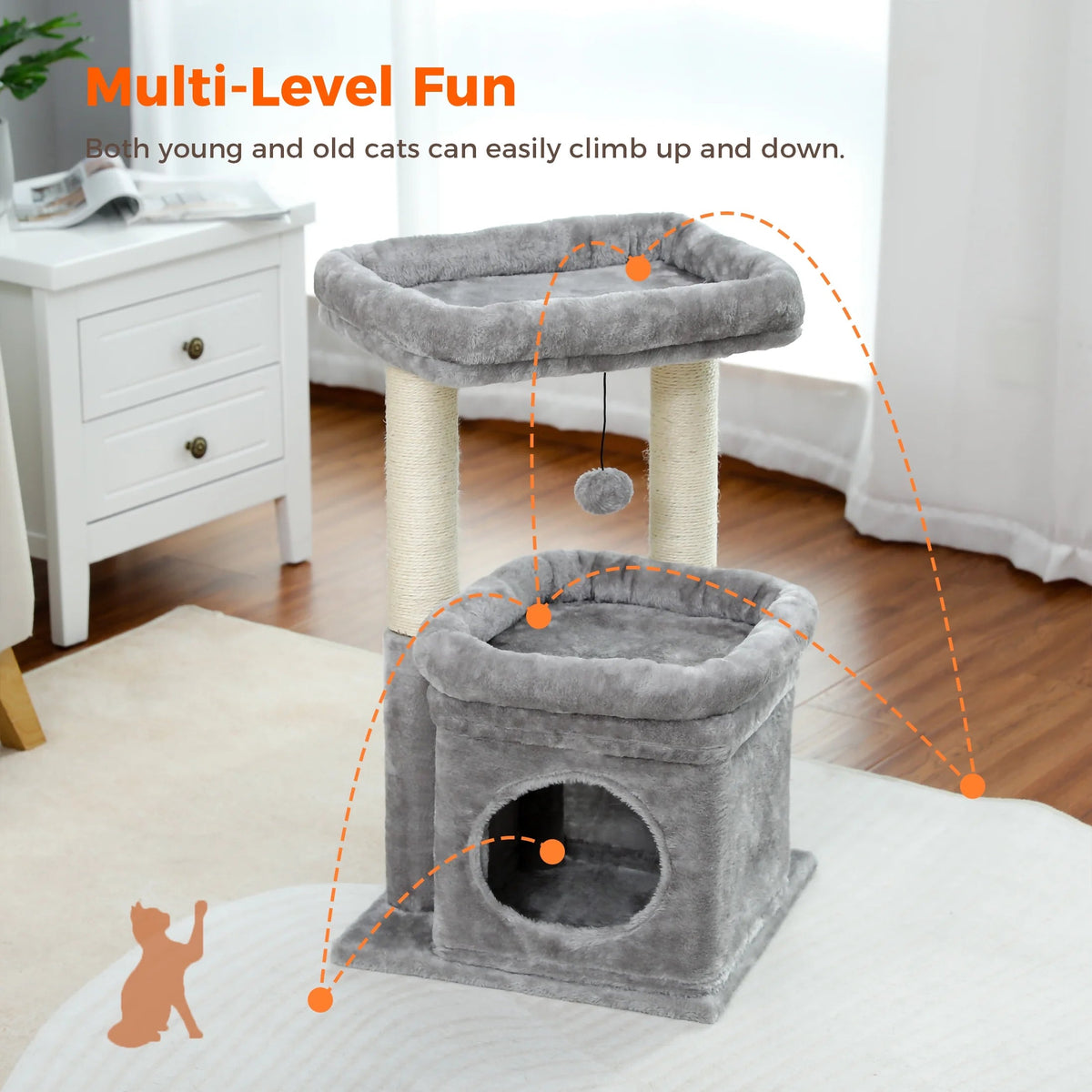 Cozy Gray Cat Tree Condo Tower with Spacious Perch and Scratching Posts