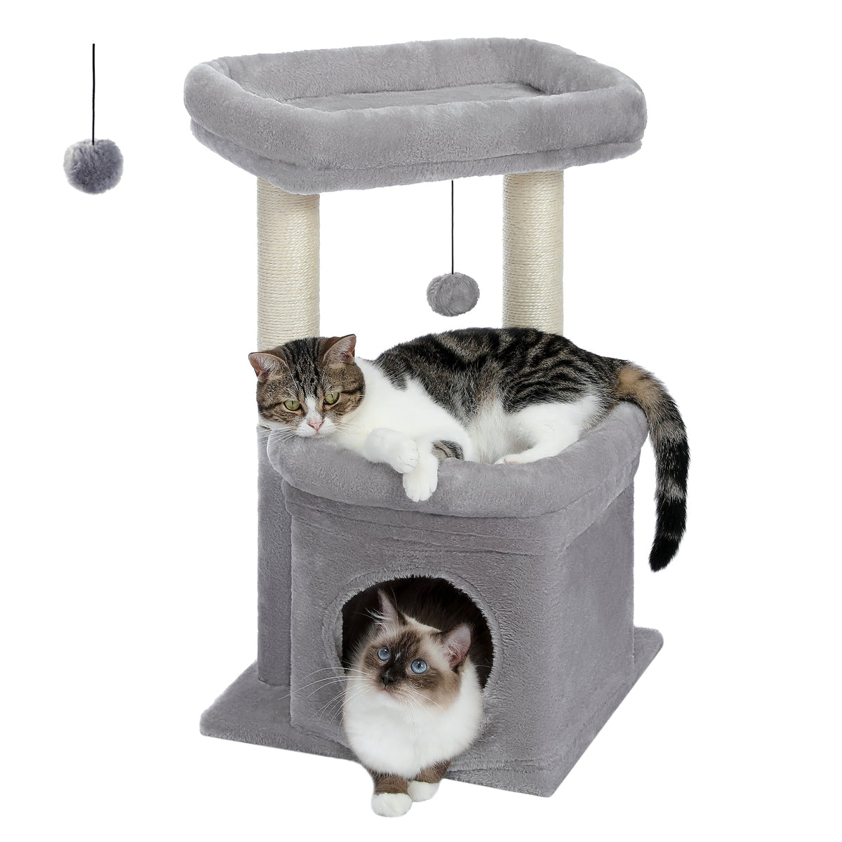 Cozy Gray Cat Tree Condo Tower with Spacious Perch and Scratching Posts