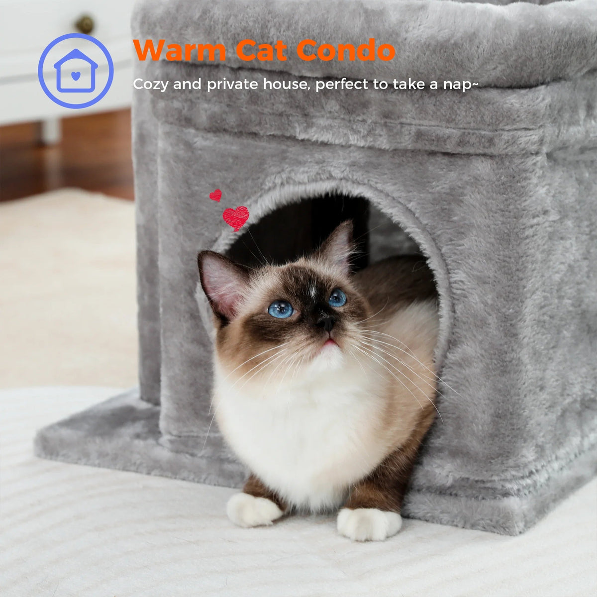 Cozy Gray Cat Tree Condo Tower with Spacious Perch and Scratching Posts
